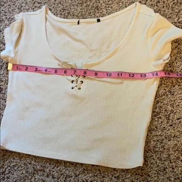Lace-up ribbed crop top white cream - Picture 3 of 4